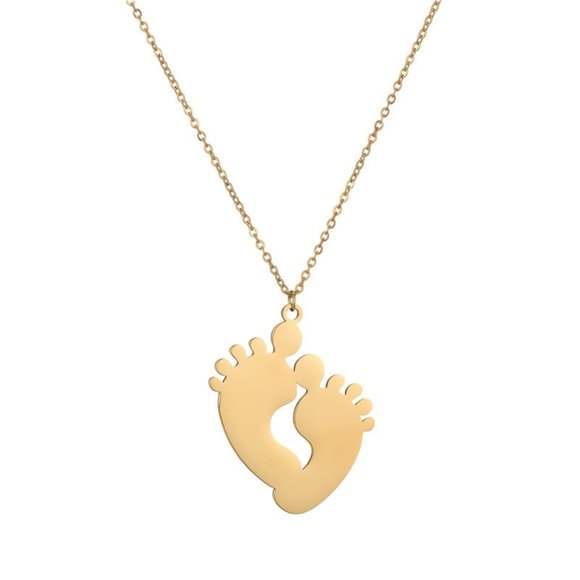 Custom Engraved Stainless Steel Baby Feet Name & Birthday Pendant Necklace - Picture 2 of 10